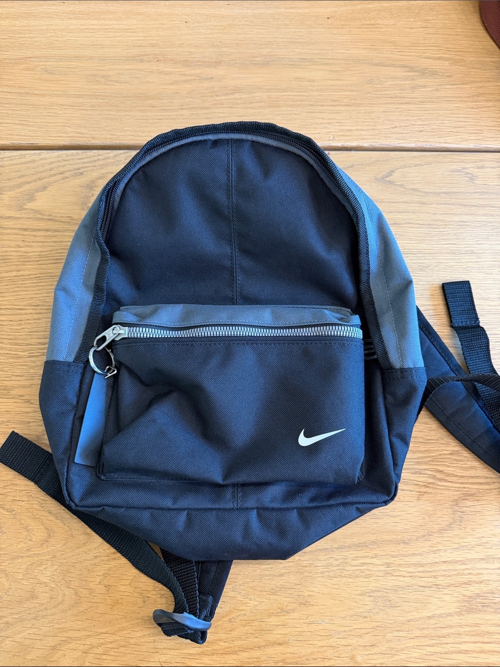 Nike Black and Blue Compact Backpack with Front Pocket